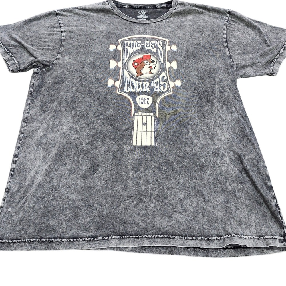 Buc-ee's Tour 25 Graphic T-Shirt XL Charcoal Mineral Wash Guitar Rock Concert T